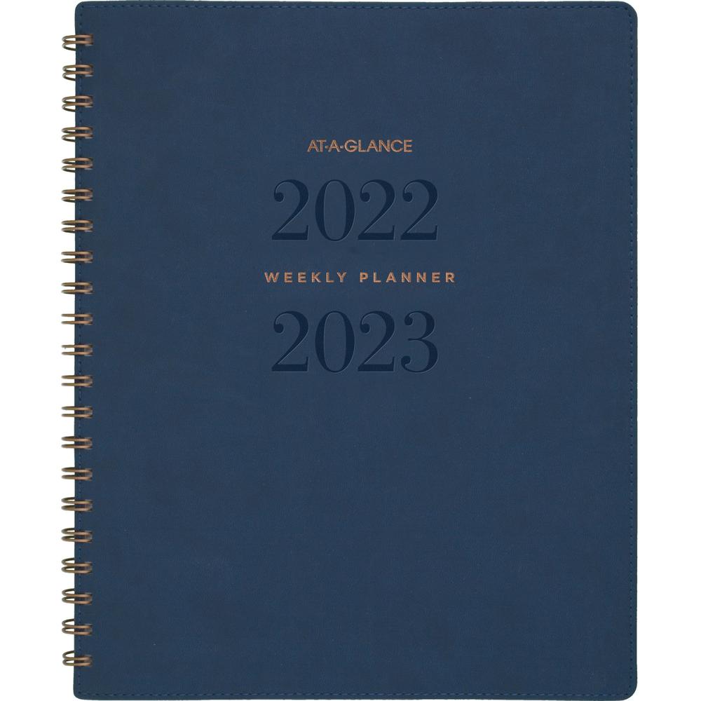 At-A-Glance Signature Academic Large Planner - Large Size - Julian Dates - Monthly, Weekly - 1.1 Year - July till July - 1 Week, 1 Month Double Page Layout - Navy, Navy Blue - Bleed Resistant Paper, R