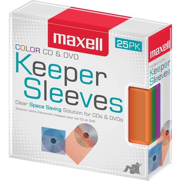 Maxell CD/DVD Keeper Sleeves - Color (25 Pack) - Sleeve - Plastic - Assorted