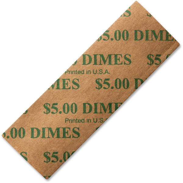 ICONEX Color-coded Flat Coin Wrappers - Total $5.0 in 10¢ Denomination - Color Coded, Sturdy - Kraft Paper - Green