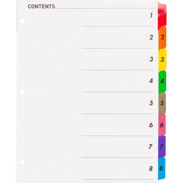  Business Source Table Of Content Quick Index Dividers - Printed Tab (S)- Digit - 1- 8 - 8 Tab (S)/ Set - 8.5 