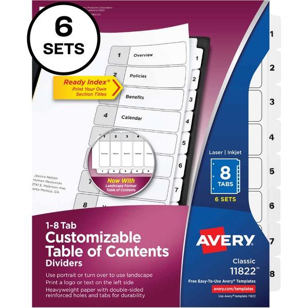 Avery® Ready Index Binder Dividers - Customizable Table of Contents - 48 x Divider(s) - 8 Tab(s)/Set - 8.5