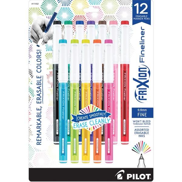 FriXion Fineliner Erasable Marker Pens - Fine Pen Point - 0.6 mm Pen Point SizeGel-based Ink - 12 / Set