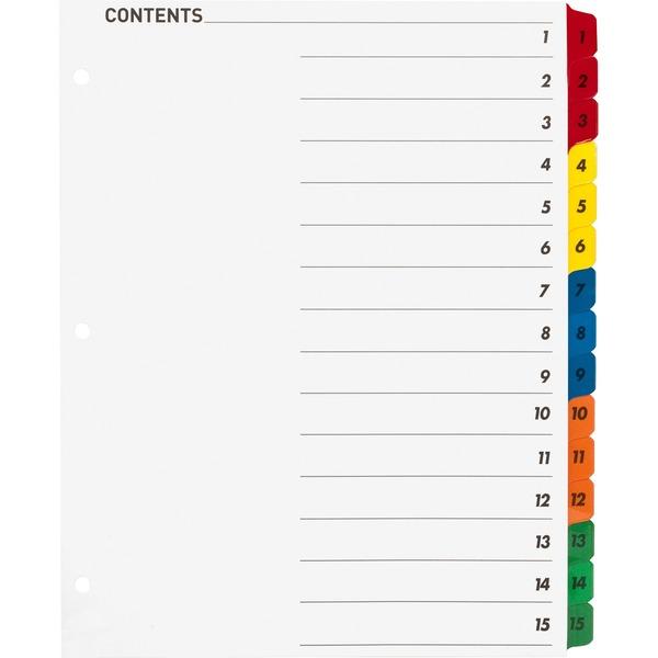  Business Source Table Of Content Quick Index Dividers - Printed Tab (S)- Digit - 1- 15 - 15 Tab (S)/ Set - 8.5 