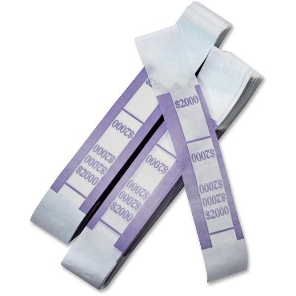 ICONEX Currency Straps - Total $2,000 - Color Coded, Sturdy, Adhesive - Kraft Paper - Violet