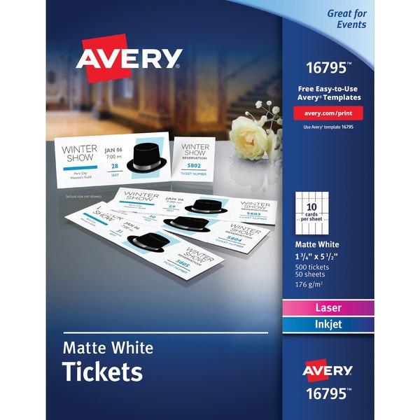 Avery® Blank Printable Tickets with Tear-Away Stubs - Perforated - Matte White - 500/Pack