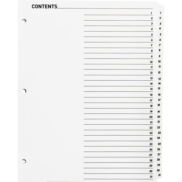  Business Source Table Of Content Quick Index Dividers - Printed Tab (S)- Digit - 1- 31 - 31 Tab (S)/ Set - 8.5 