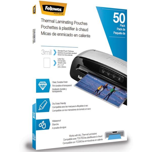 Fellowes Thermal Laminating Pouches - Letter, 3mil, 50 pack - Sheet Size Supported: Letter 8.50