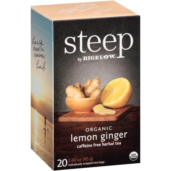 Bigelow Lemon Ginger Herbal Tea - Herbal Tea, Decaffeinated - Lemon Ginger, Spicy Ginger - 1.6 oz - 120 Teabag - GMO Free - Kosher - Organic - 20 / Box