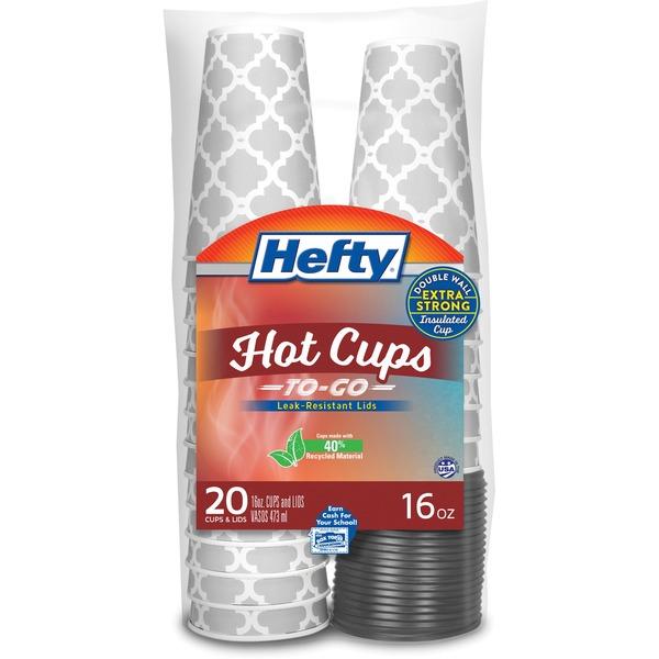 Hefty 16 oz. Hot Cups with Lids - 16 fl oz - 20 / Pack - Gray, Silver - Coffee
