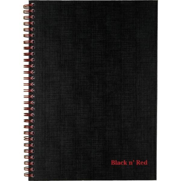 Black n' Red Hardcover Business Notebook - 70 Sheets - Twin Wirebound - Ruled - Black/Red Cover - Bleed Resistant, Ink Resistant, Hard Cover, Perforated, Foldable - 1Each