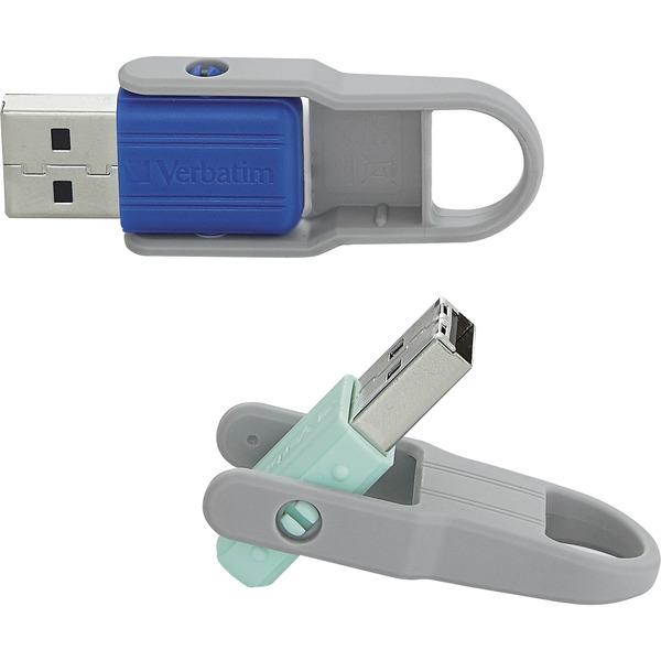 Verbatim 32GB Store 'n' Flip USB Flash Drive - 2pk - Blue, Mint - 32 GB - USB - Blue, Mint - Lifetime Warranty