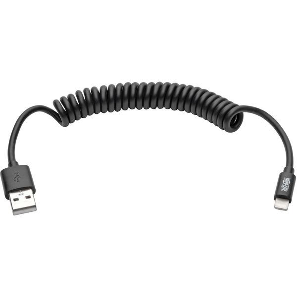Tripp Lite Lightning Connector USB Coiled Cable - 4 ft Lightning/USB Data Transfer Cable for Desktop Computer, iPhone, iPad, iPod, Notebook, Charger - Lightning Proprietary Connector - Type A USB - Ni
