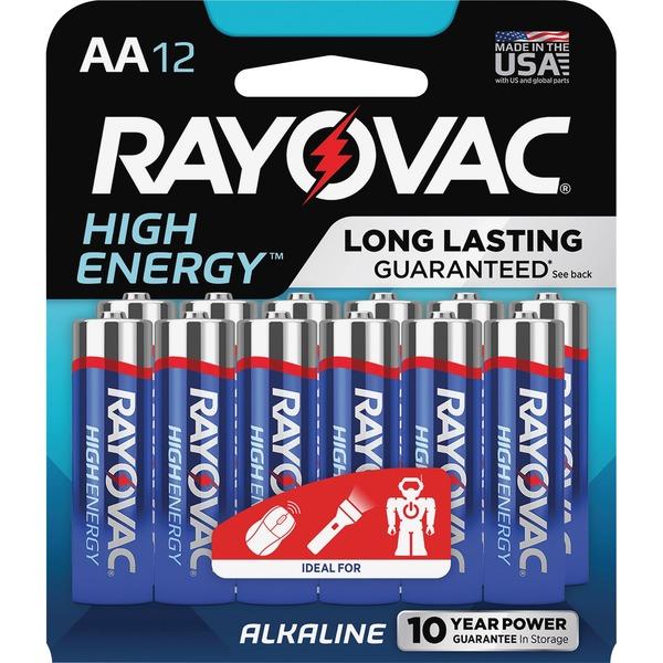 Rayovac High Energy Alkaline AA Batteries - For Calculator, Toy, Flashlight, LED Light - AA - Alkaline - 12 / Pack