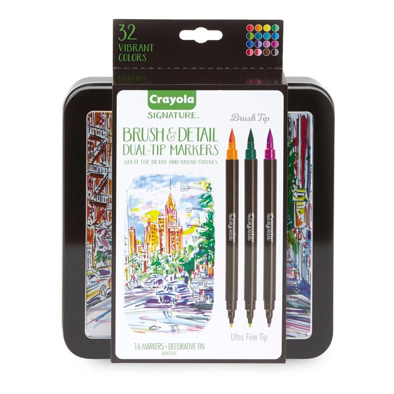 Crayola Brush & Detail Dual Tip Markers - Ultra Fine Marker Point - Brush Marker Point Style - 16 / Set