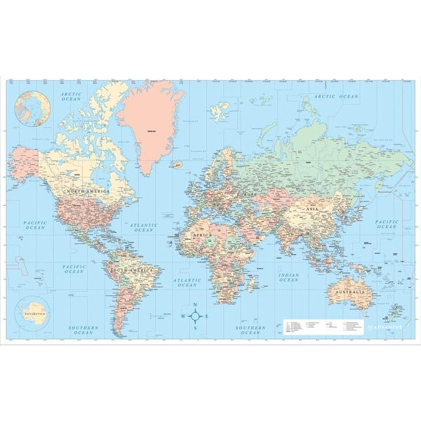 Advantus Laminated World Wall Map - 50