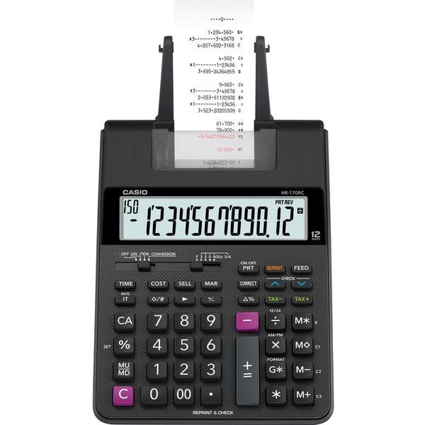 Casio HR-170RC Printing Calculator - Dual Power, Two-color Printing, Easy-to-read Display, Sign Change, Compact - 12 Digits - LCD - AC Supply/Battery Powered - 4 - AA - 2.6