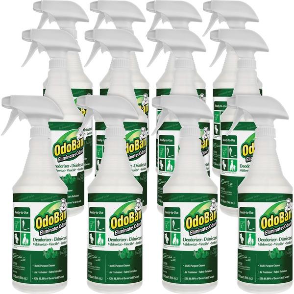 OdoBan Eucalyptus Deodorizer Disinfectant Spray - Ready-To-Use Spray - 32 fl oz (1 quart) - Eucalyptus Scent - 12 / Carton - Green