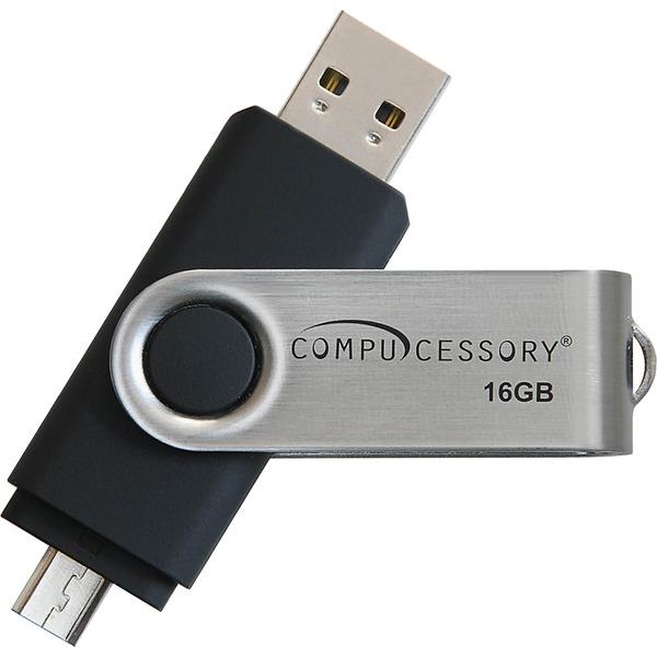 Compucessory 16GB USB 2.0 Flash Drive - 16 GB - USB 2.0 - Silver, Black