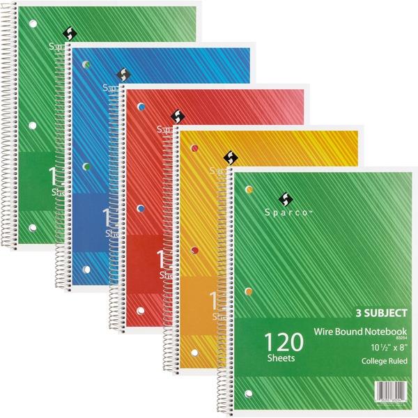 Sparco Wire Bound College Ruled Notebook - 120 Sheets - Wire Bound - College Ruled - Unruled - 16 lb Basis Weight - 8