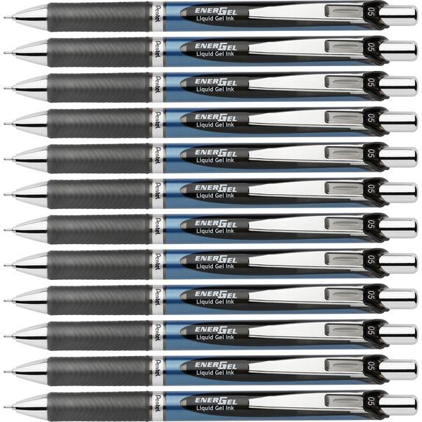 Pentel Needle Tip Liquid Gel Ink Pens - Refillable - Retractable - Black Liquid Gel Ink Ink - Stainless Steel Tip - 12 / Box