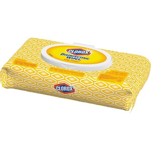 Clorox Disinfecting Wipes Flex Pack - Wipe - Crisp Lemon Scent - 75 / Packet - 6 / Carton - White