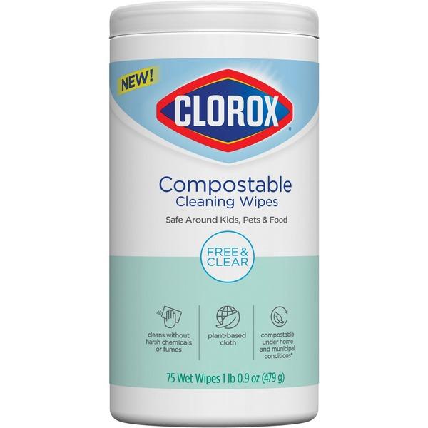 Clorox Free & Clear Compostable Cleaning Wipes - Wipe - 4.25
