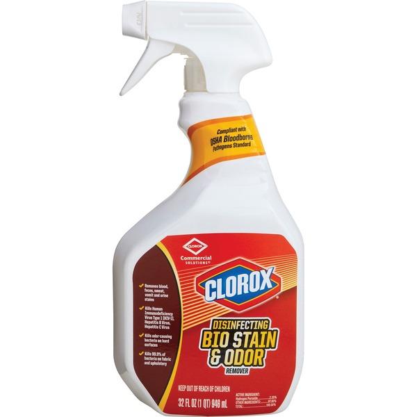 Clorox Commercial Solutions Disinfecting Bio Stain & Odor Remover Spray - Ready-To-Use Spray - 32 fl oz (1 quart) - 1 Each - Translucent