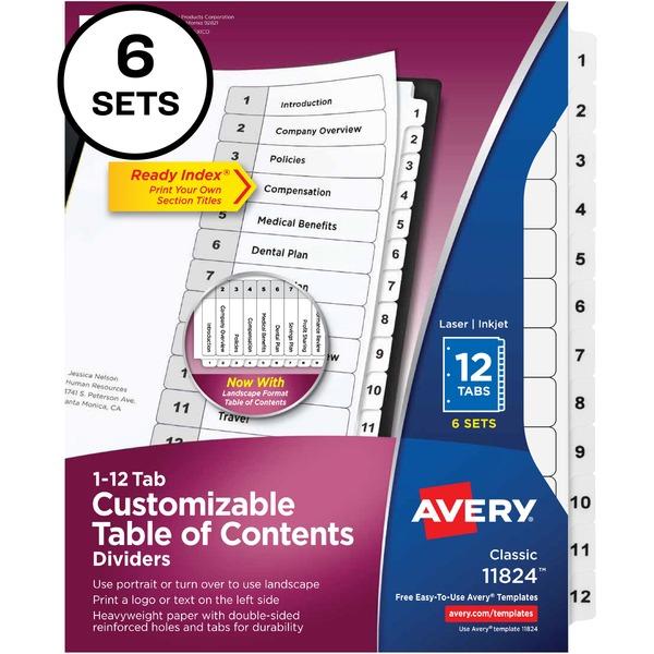 Avery® Customizable Table of Contents Dividers - 72 x Divider(s) - 72 Tab(s) - 12 Tab(s)/Set - Letter - 8 1/2