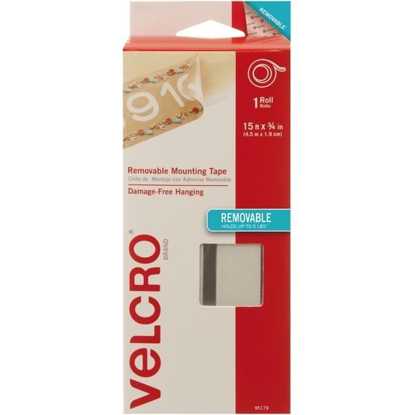 VELCRO Brand Removable Mounting Tape 15ft x 3/4in Roll. White - 15 ft Length x 0.75