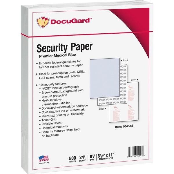DocuGard Premier Security Paper for Printing Prescriptions & Preventing Fraud, 10 Features - Letter - 8 1/2