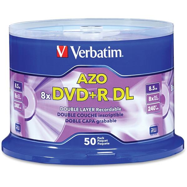 Verbatim DVD+R DL 8.5GB 8X with Branded Surface - 50pk Spindle - 120mm - 4 Hour Maximum Recording Time