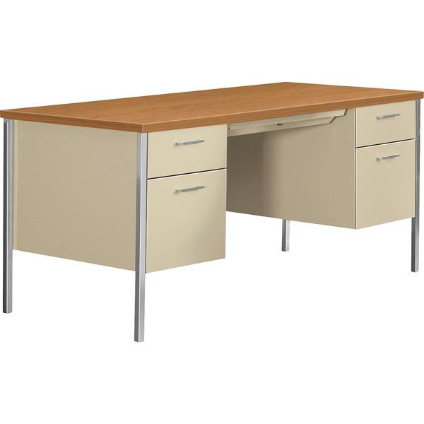 HON 34000 Series Double Pedestal Desk - Laminated Rectangle Top - Polished Four Leg Base - 4 Drawers - 2 Pedestals - 4 Legs - 60