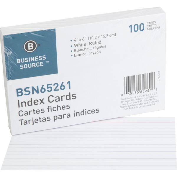 Business Source Ruled White Index Cards - 6