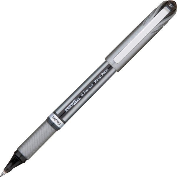 Pentel EnerGel NV Liquid Gel Pens - Medium Pen Point - 0.7 mm Pen Point Size - Black Gel-based Ink - Gray Barrel - Metal Tip - 12 / Box