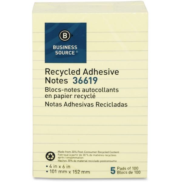 Business Source Yellow Adhesive Notes - 4