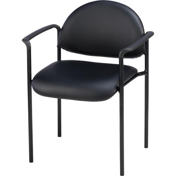 Lorell Reception Guest Chair - Black Vinyl Seat - Vinyl Back - Steel Frame - Four-legged Base - Black - 23.8
