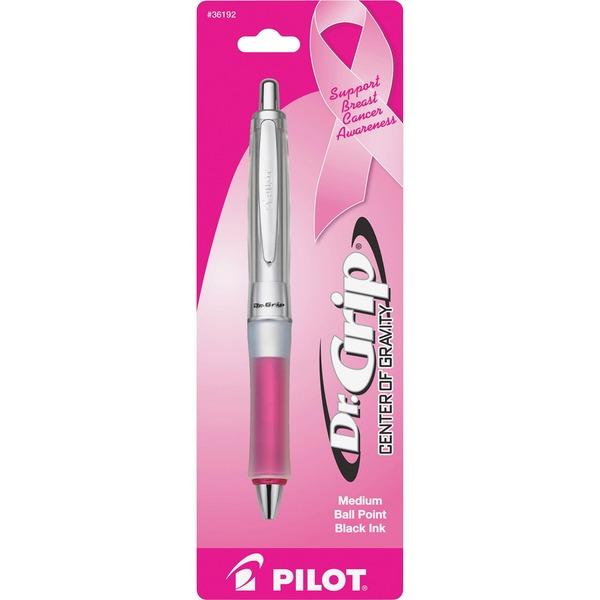 Pilot Dr. Grip Center of Gravity Pink BCA Pen - Medium Pen Point - 1 mm Pen Point Size - Refillable - Retractable - Black - Pink Barrel - 1 Each