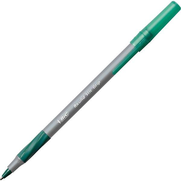 BIC Round Stic Grip Ballpoint Pen - Medium Pen Point - Green - Frost Barrel