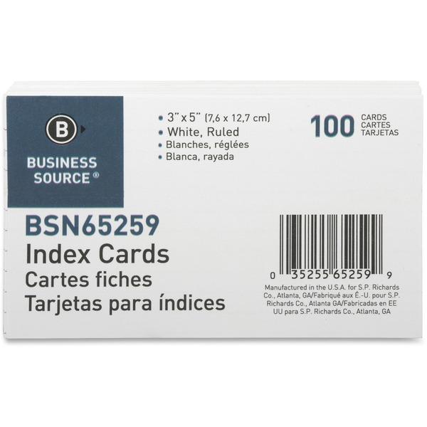 Business Source Ruled White Index Cards - 5
