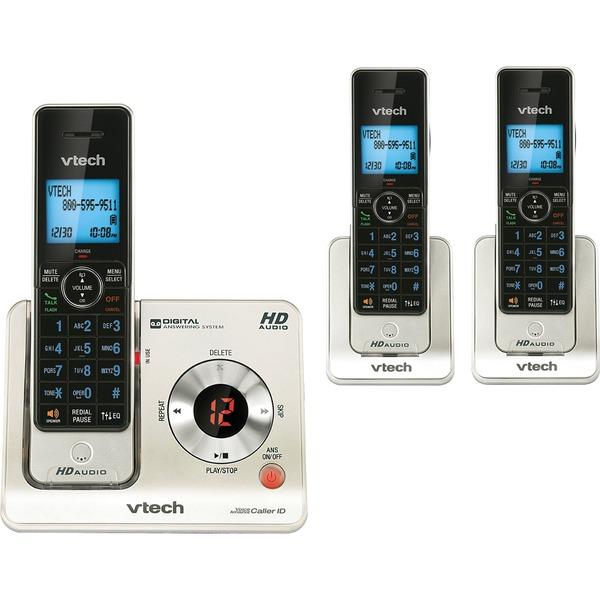 VTech LS6425-3 DECT 6.0 Expandable Cordless Phone with Answering System and Caller ID/Call Waiting, Silver with 2 Handsets - Cordless - Corded - 1 x Phone Line - 3 x Handset - Speakerphone - Answering