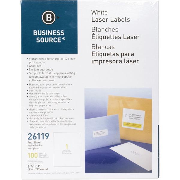 Business Source Bright White Premium-quality Full-sheet Address Labels - Permanent Adhesive - 8 1/2