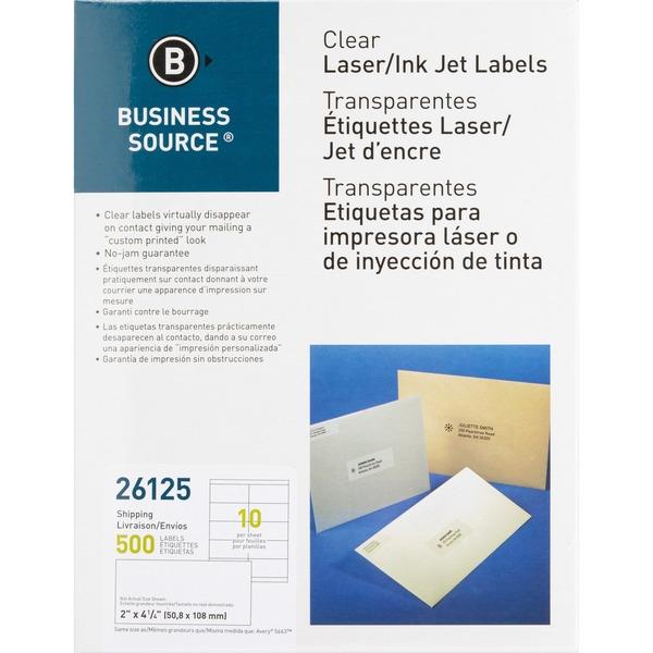  Business Source Clear Shipping Labels - Permanent Adhesive - 2 