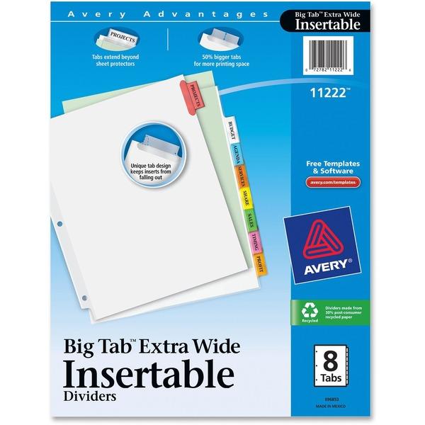 Avery® Big Tab Extra-Wide Insertable Dividers - 8 Print-on Tab(s) - 8 Tab(s)/Set - 9