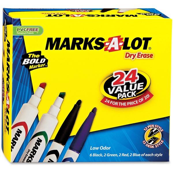 Avery® Marks A Lot Desk & Pen-Style Dry-Erase Markers - Chisel, Bullet Marker Point Style - Assorted Barrel - 24 / Box