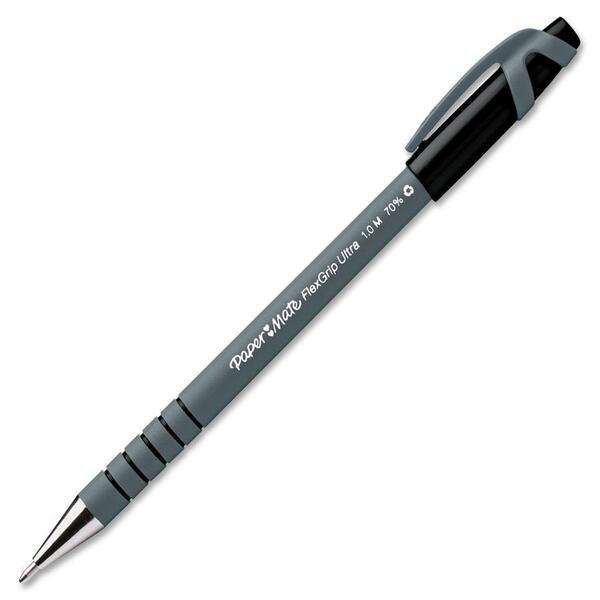 Paper Mate Flexgrip Ultra Recycled Pens - Medium Pen Point - Black - Black Rubber Barrel