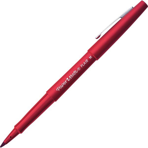  Paper Mate Flair Point Guard Felt Tip Marker Pens - Medium Pen Point - Red Water Based Ink - Red Barrel - 12/Dozen