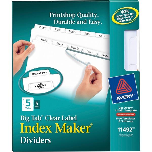  Avery & Reg ; Big Tab Print & Apply Clear Label Dividers - Index Maker Easy Apply Label Strip - 25 X Divider (S)- 5 Tab (S)/ Set - 8.5 