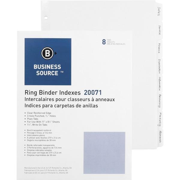  Business Source 3- Ring Plain Tab Indexes - 8 Write- On Tab (S) 1.25 