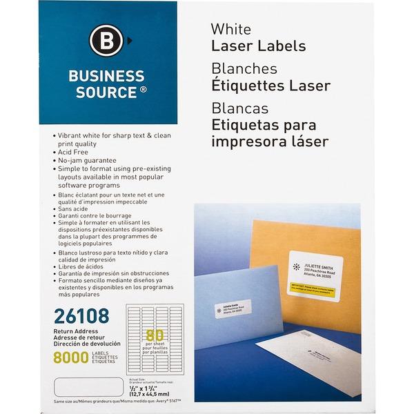 Business Source Address Laser Labels - Permanent Adhesive - 1/2