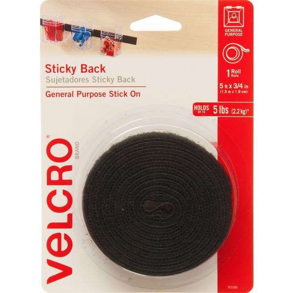 VELCRO Brand Sticky Back 5ft x 3/4in Roll Black - 5 ft Length x 0.75